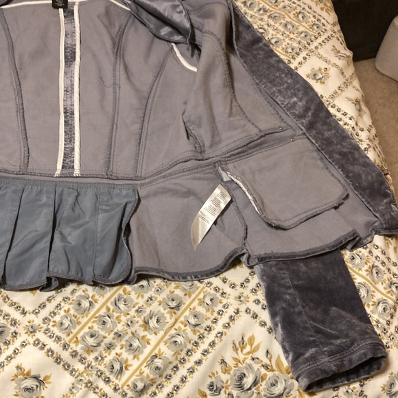 White House Black Market Grey Velvet Blazer / Moto- Jacket | Ruffle Detailing - Picture 8 of 12